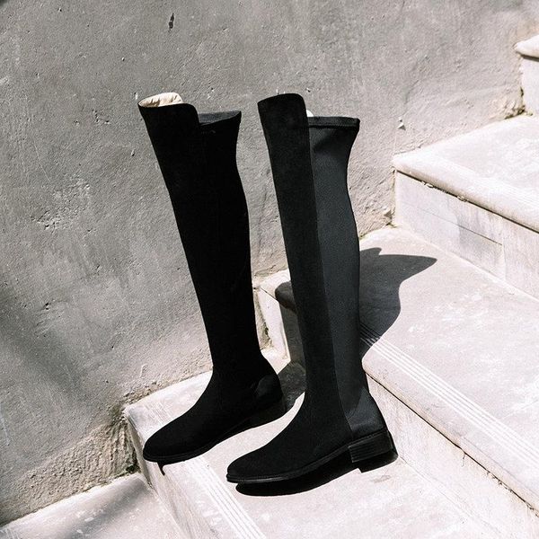 boots elastic thigh high women shoes 2021 slim long over the knee female fashion black women's big size 43
